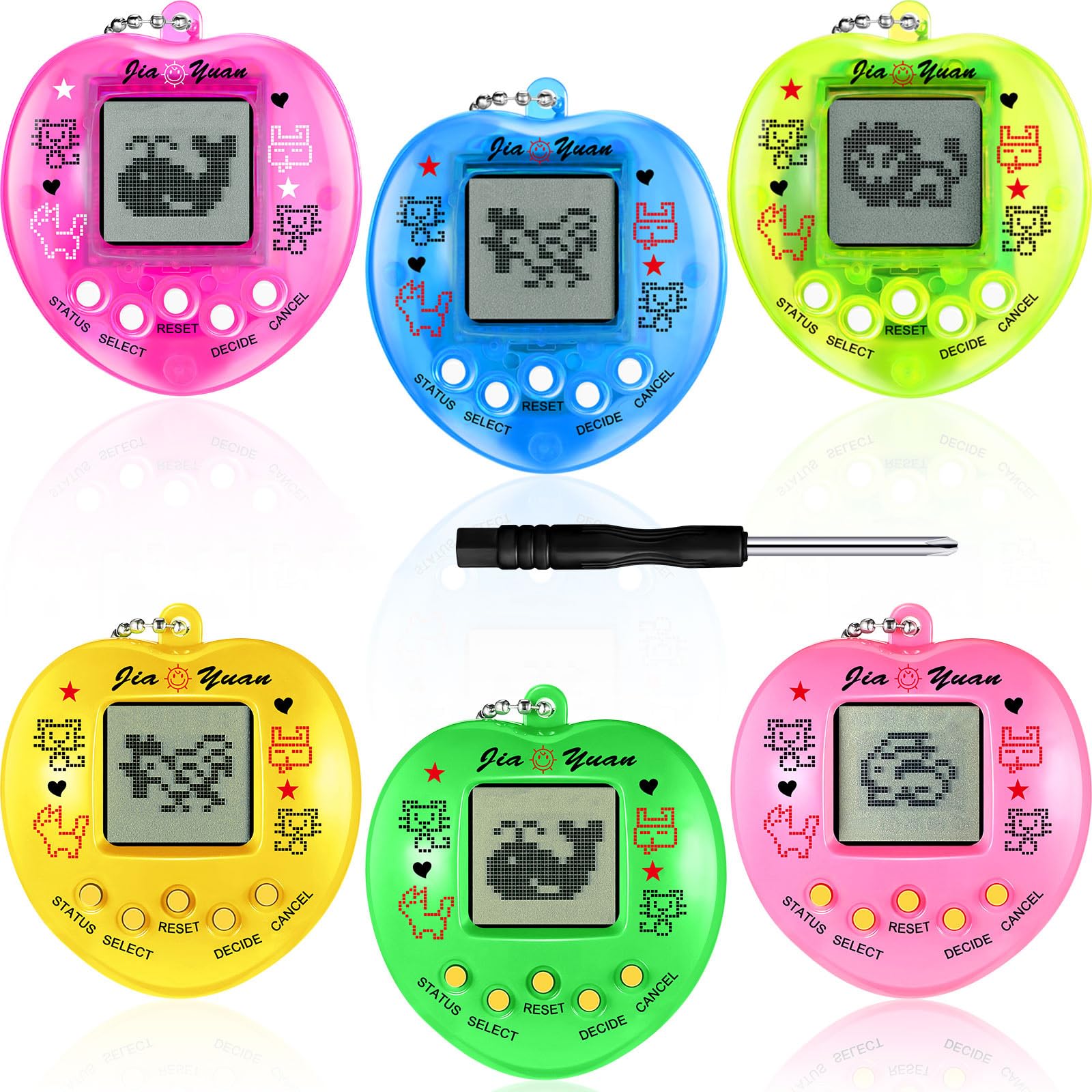 デジタルペット キーチェーン 黒と黄色 Amazon.com: 6 Pcs Virtual Electronic Pet Keychain for Kids and
